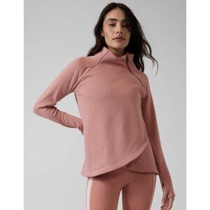 Athleta Cozy Karma Asym Pullover Sweatshirt Smoky Pink Mauve Plush Fleece Large